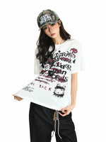 Graffiti Print Boxy Off-Shoulder T-Shirt 2