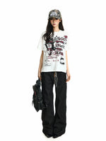 Graffiti Print Boxy Off-Shoulder T-Shirt 4