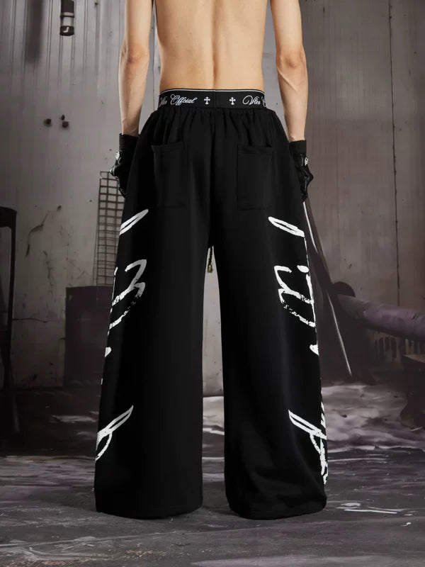 Graffiti Print Double Waistband Wide-Leg Pants 4