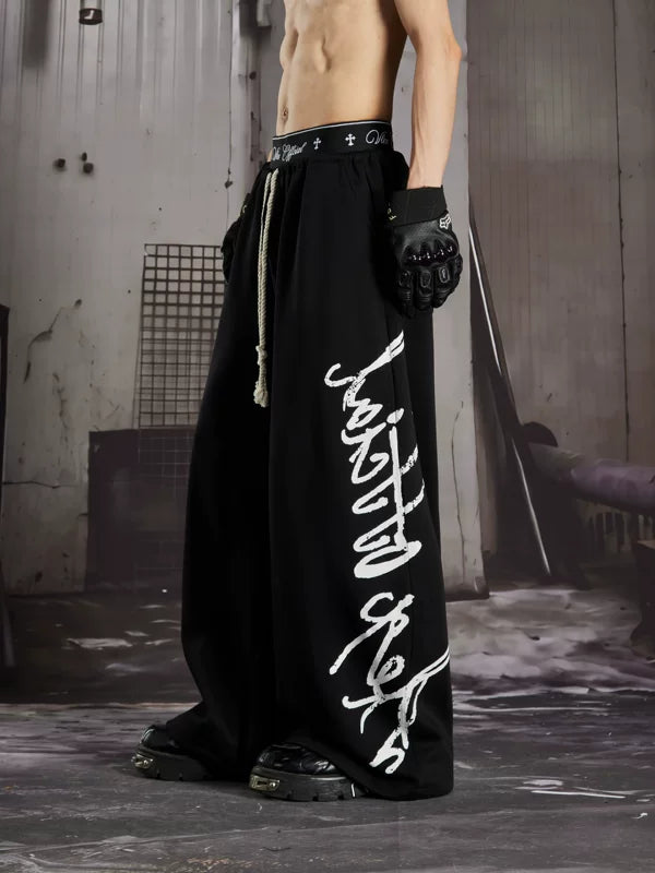 Graffiti Print Double Waistband Wide-Leg Pants 5