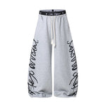 6266855794401,6266855794402,6266855794403,6266855794404, Graffiti Print Double Waistband Wide-Leg Pants