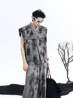 Graffiti Print Padded Shoulder Denim Vest 2
