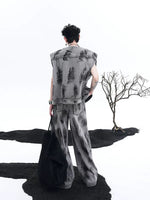 Graffiti Print Padded Shoulder Denim Vest 4