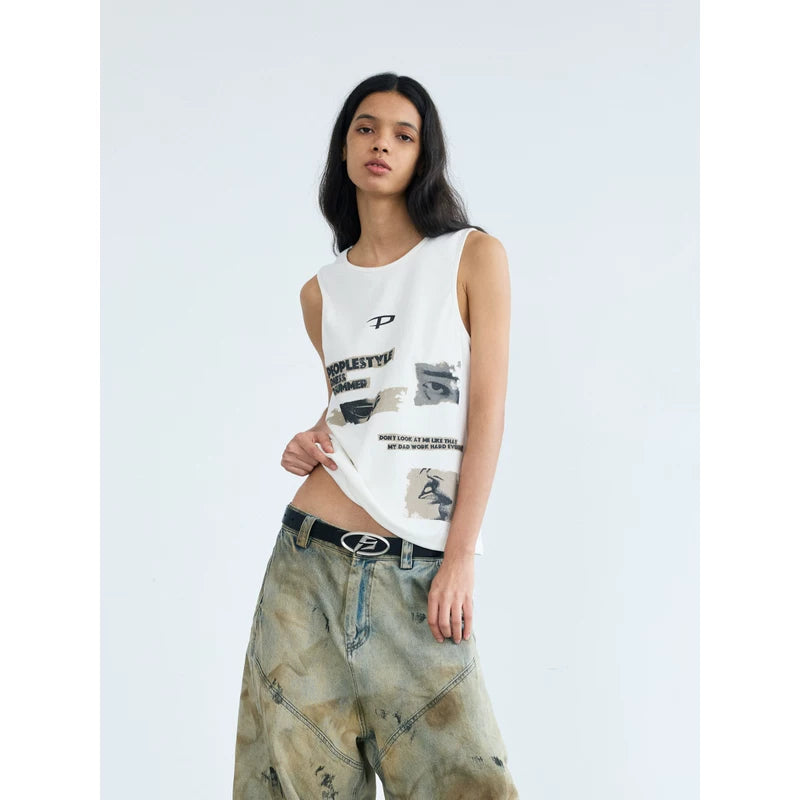5020122136233,5020122136234,5020122136235, Graffiti Print Ribbed Knit Punk Vest