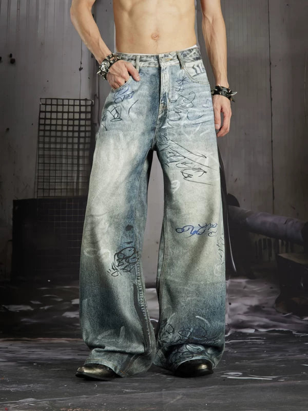 Graffiti Print Straight Leg Jeans 2