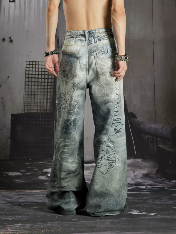 Graffiti Print Straight Leg Jeans 3