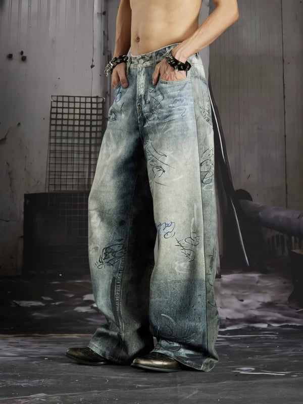 Graffiti Print Straight Leg Jeans 5