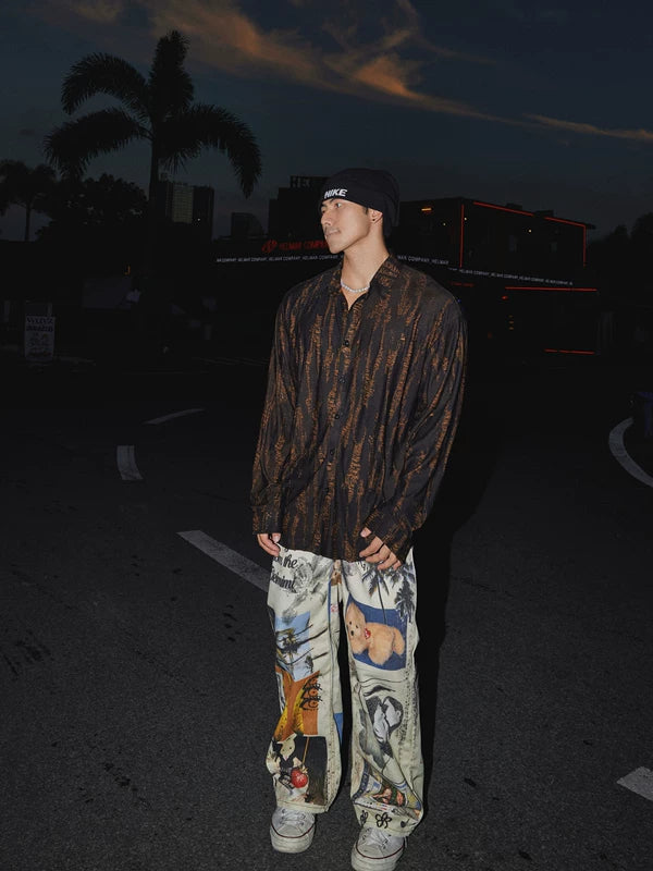 Graffiti Print Wide-Leg Denim Pants 2