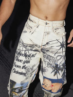 Graffiti Print Wide-Leg Denim Pants 3