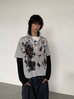 Graffiti Stripe Faux Layered Long Sleeve Shirt 3