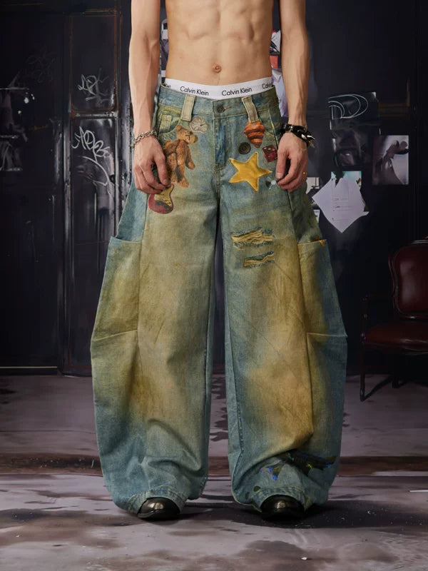 Graffiti Wide-Leg Jeans 1