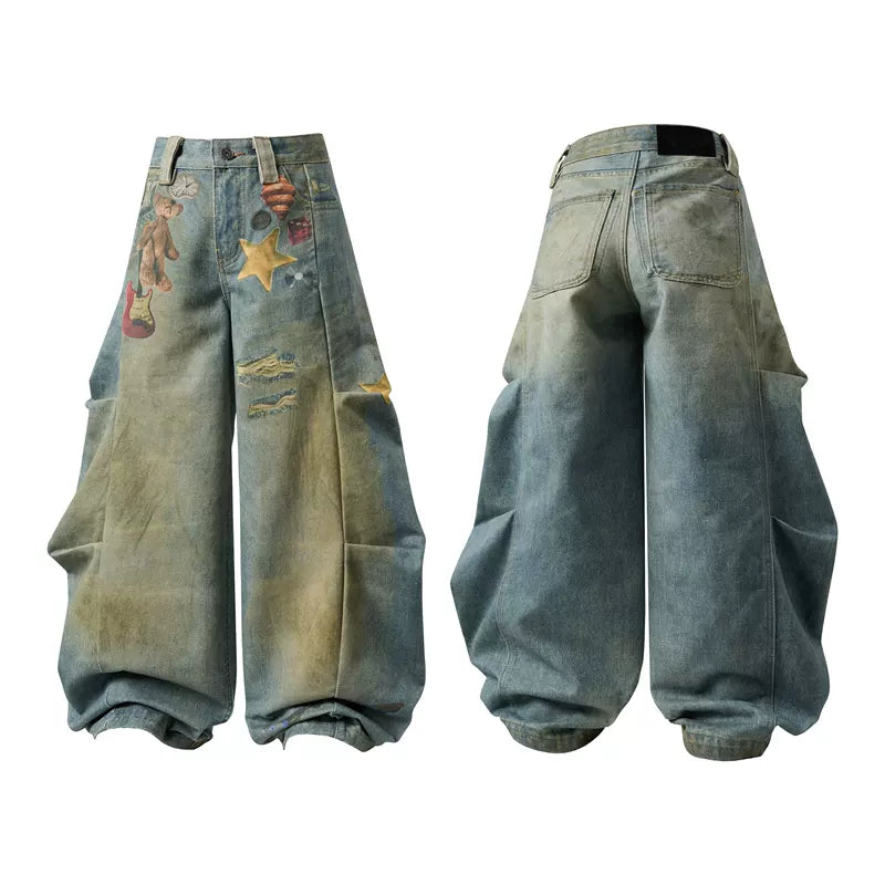 6239828974041,6239828974042,6239828974043,6239828974044, Graffiti Wide-Leg Jeans