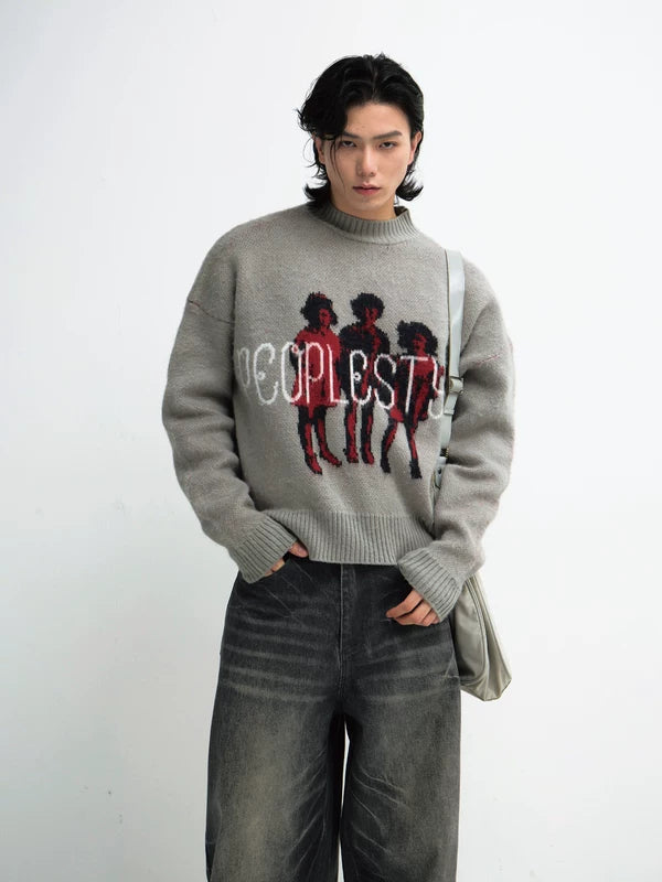 Graphic Crewneck Knit Pullover Sweater 1