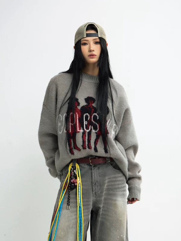 Graphic Crewneck Knit Pullover Sweater 2