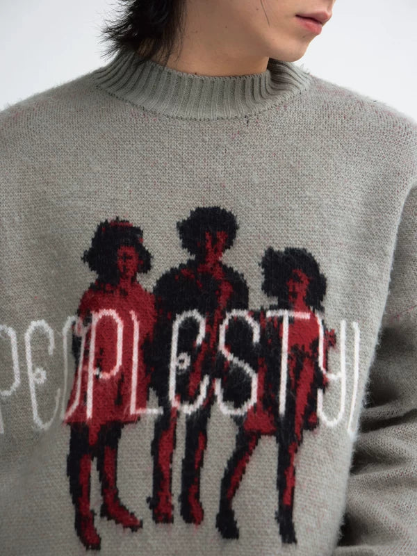Graphic Crewneck Knit Pullover Sweater 3