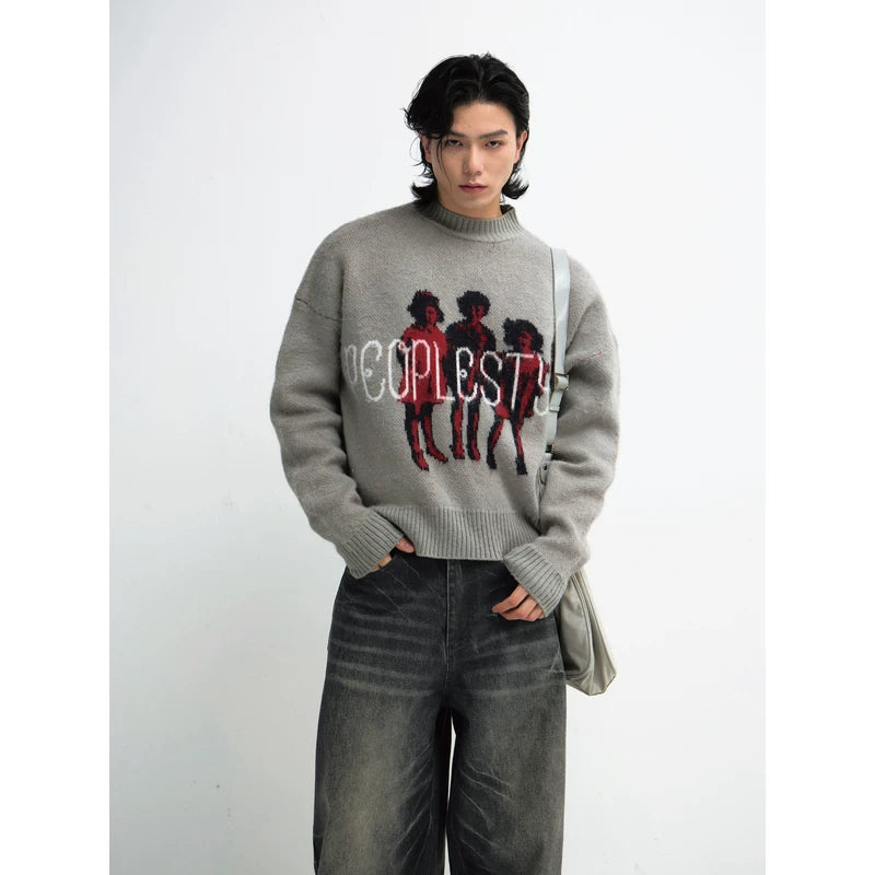 5767292326314,5767292326315,5767292326316, Graphic Crewneck Knit Pullover Sweater