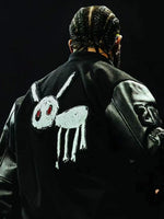 Graphic Dog Patch Leather Baseball Jacket 1