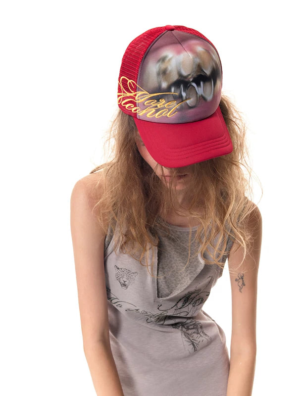 Graphic Embroidered Mesh Trucker Hat 1