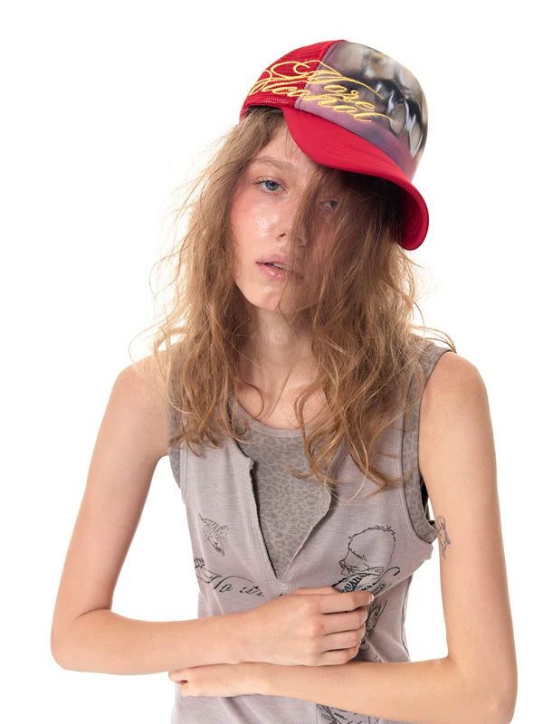 Graphic Embroidered Mesh Trucker Hat 2