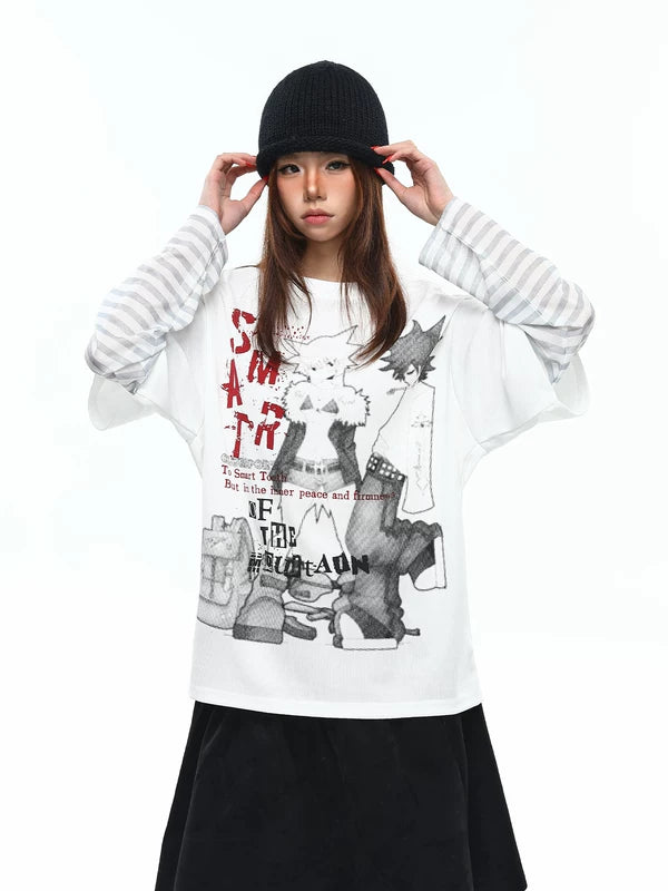 Graphic Faux Two-Piece Long-Sleeve T-Shirt 2