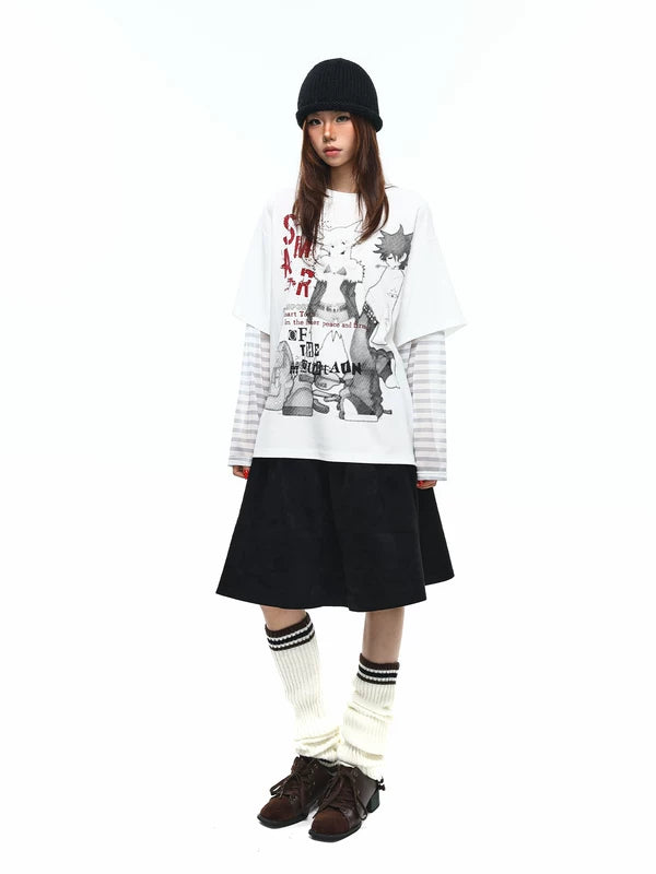Graphic Faux Two-Piece Long-Sleeve T-Shirt 5
