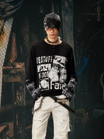 Graphic Henley Patchwork Long Sleeve T-Shirt 1