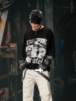 Graphic Henley Patchwork Long Sleeve T-Shirt 3