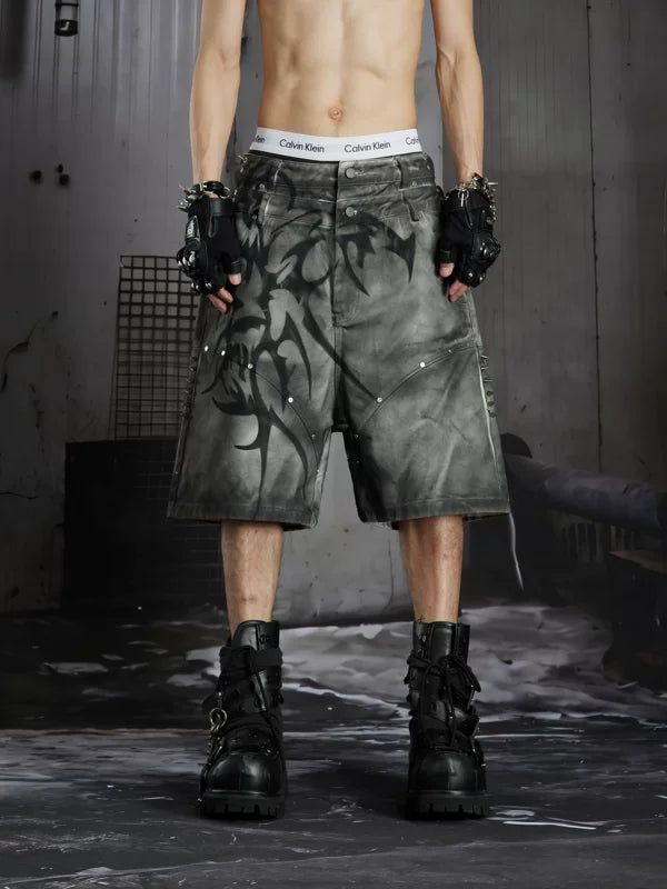 Graphic Loose Denim Shorts 1