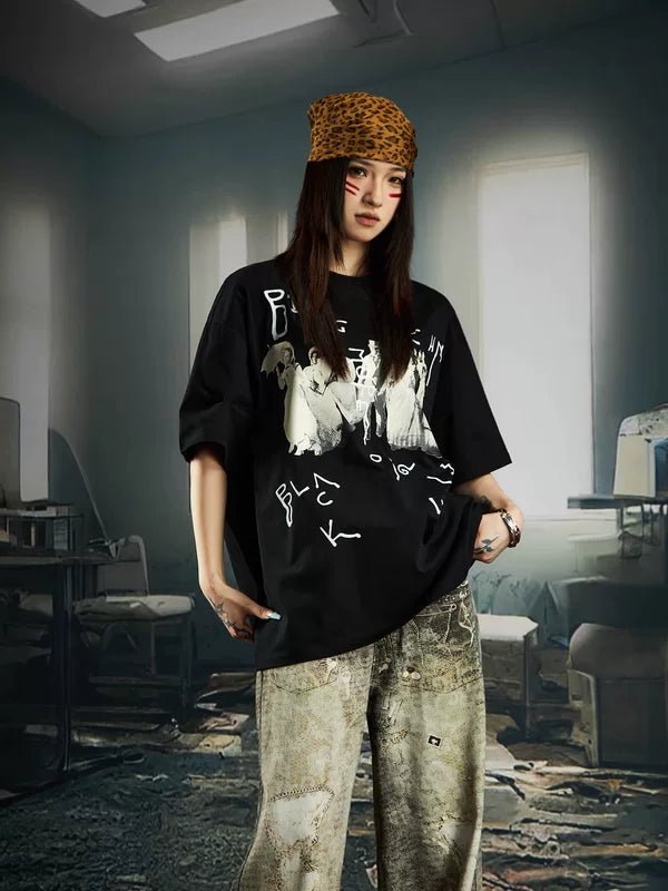 Graphic Print Crew Neck Oversized T-Shirt 2