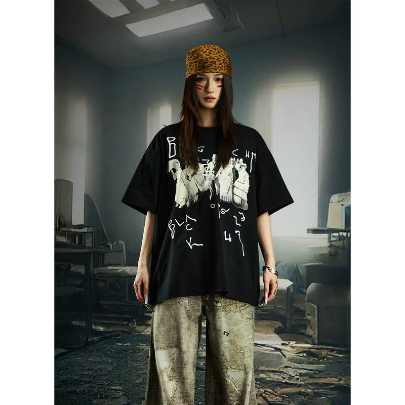 5999600382232,5999600382233,5999600382234,5999600382235, Graphic Print Crew Neck Oversized T-Shirt