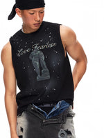 Graphic Print Crew Neck Sleeveless Vest 1