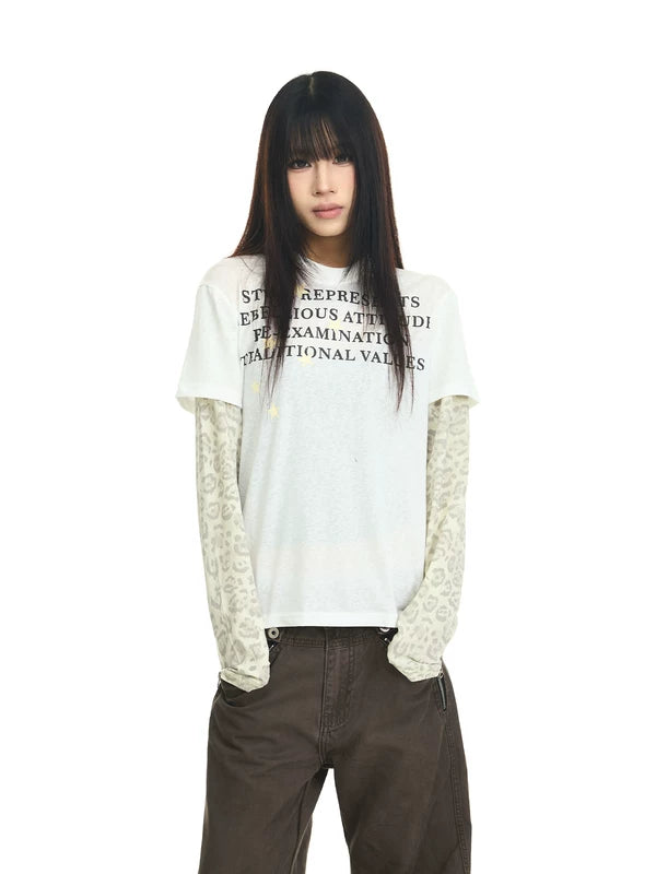 Graphic Print Faux Two-Piece Long-Sleeve T-Shirt 2