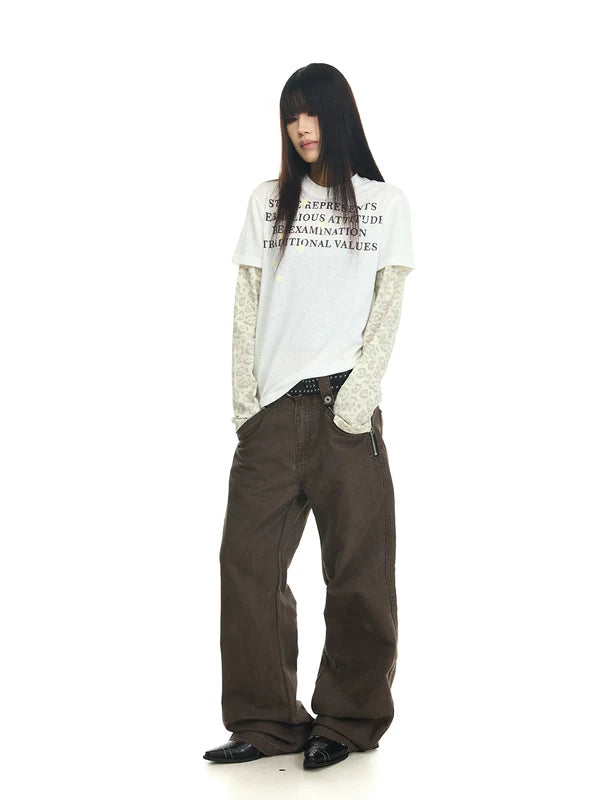 Graphic Print Faux Two-Piece Long-Sleeve T-Shirt 4