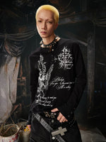 Graphic Print Henley Long Sleeve T-Shirt 2