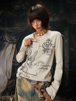 Graphic Print Henley Long Sleeve T-Shirt 3