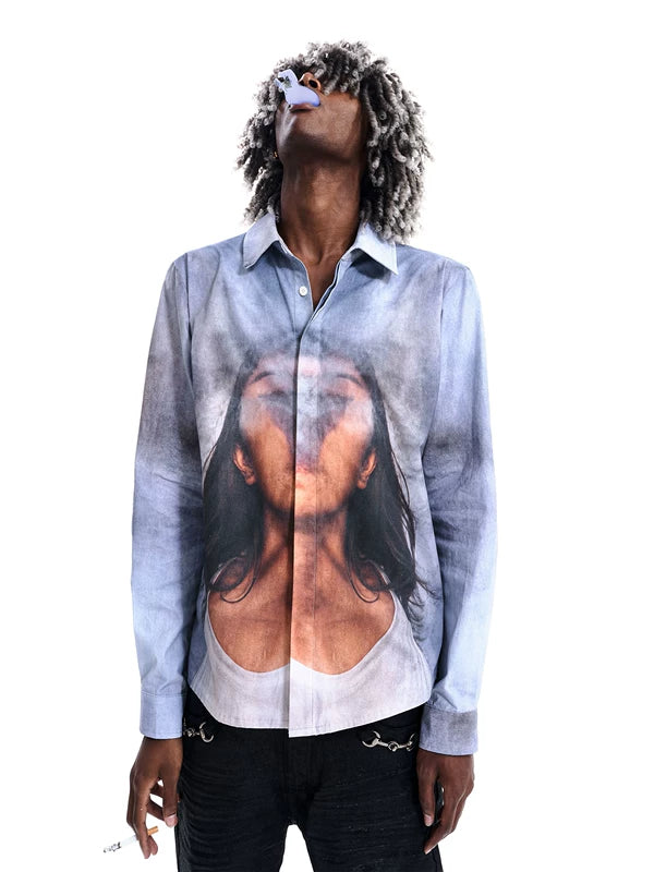 Graphic Print Long-Sleeve Button-Down Shirt 1