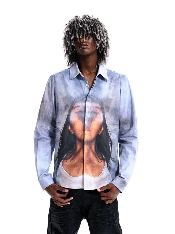 Graphic Print Long-Sleeve Button-Down Shirt 2