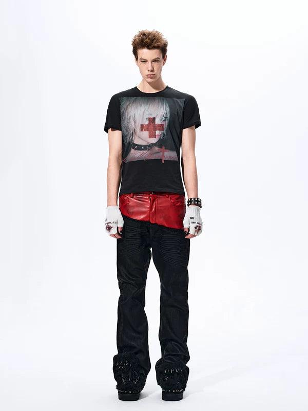 Graphic Print Rhinestone Slim Fit T-Shirt 3