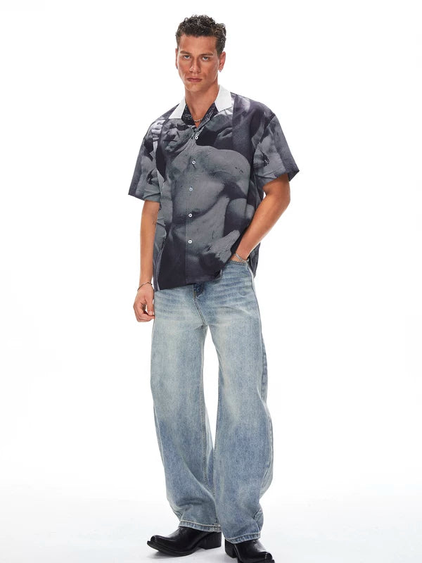 ,5906664657621,5906664657622,5906664657623,5906664657624, Graphic Print Short-Sleeve Camp Collar Shirt