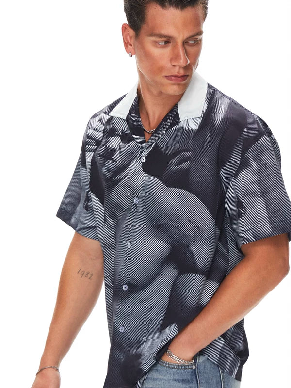 Graphic Print Short-Sleeve Camp Collar Shirt 5