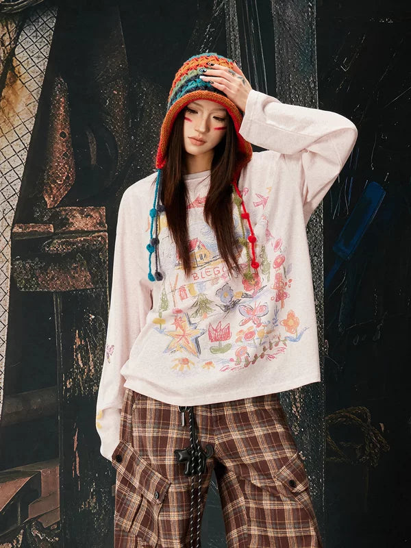 Graphic Printed Loose Fit Long Sleeve T-Shirt 3