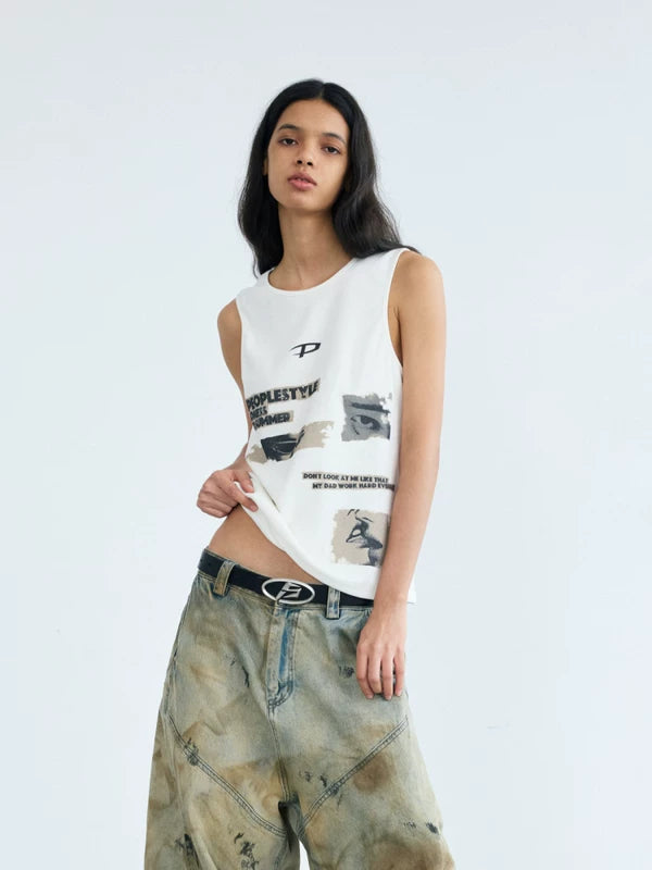 Graphic Ribbed Knit Graffiti Camisole Top 1