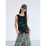 5192123838626,5192123838627,5192123838628, Graphic Ribbed Knit Graffiti Camisole Top