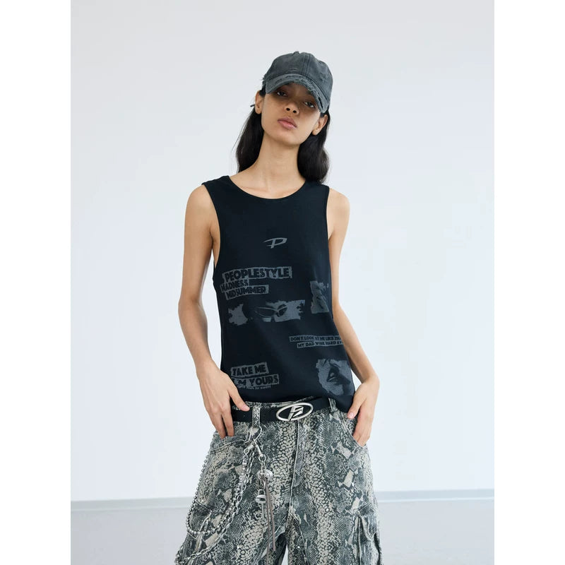 5192123838626,5192123838627,5192123838628, Graphic Ribbed Knit Graffiti Camisole Top