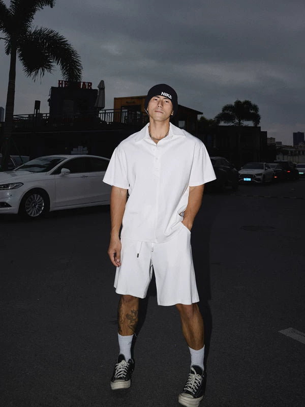 Half-Open Collar Shirt and Shorts Set 1
