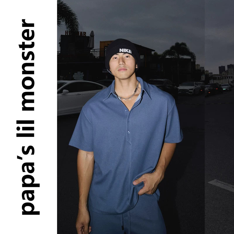 6248821582762,6248821582764,6248821582766,6248821582768, Half-Open Collar Shirt and Shorts Set