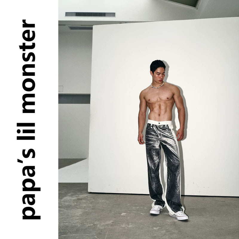 6085847724987,6085847724988,6085847724989,6085847724990, Half-Painted Distressed Loose Fit Jeans