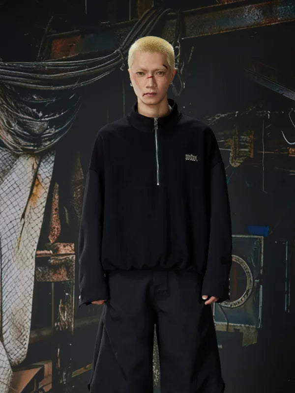 Half Zip Stand Collar Loose Sweatshirt 1