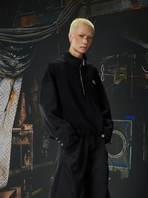 Half Zip Stand Collar Loose Sweatshirt 2