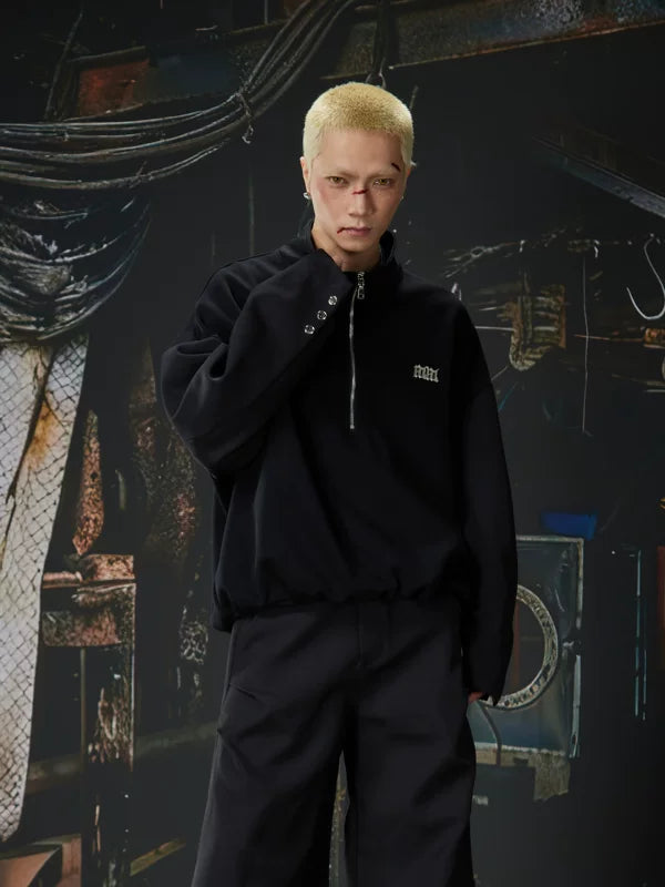 Half Zip Stand Collar Loose Sweatshirt 3
